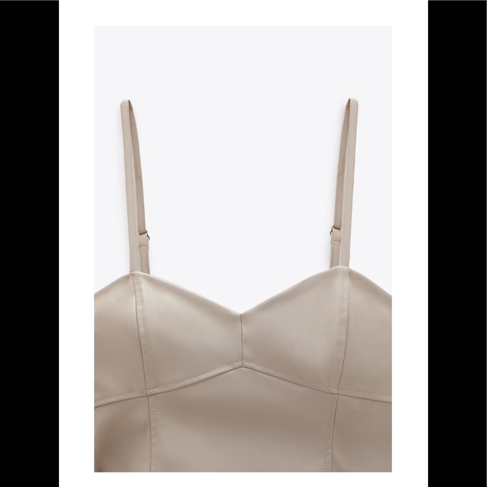 Tan Zara Faux leather crop top Tank top XS - Picture 6 of 13